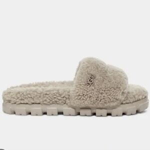 UGG Gray Fluffy Slippers with Open Back